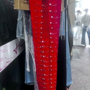 Red Skirt with Safety Pin Detailing
